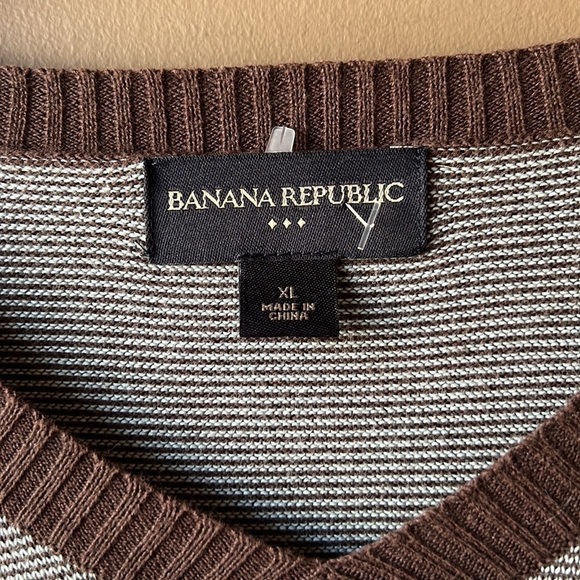 𝅺banana REPUBLIC Brown Striped Cotton V Neck Sweater Size XL - Picture 2 of 8